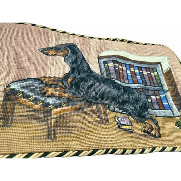 NWT Dachshund Dog Pet Needlepoint Pillow Cover 18 X 11" Piping Zipper Solid Back - Picture 3 of 12